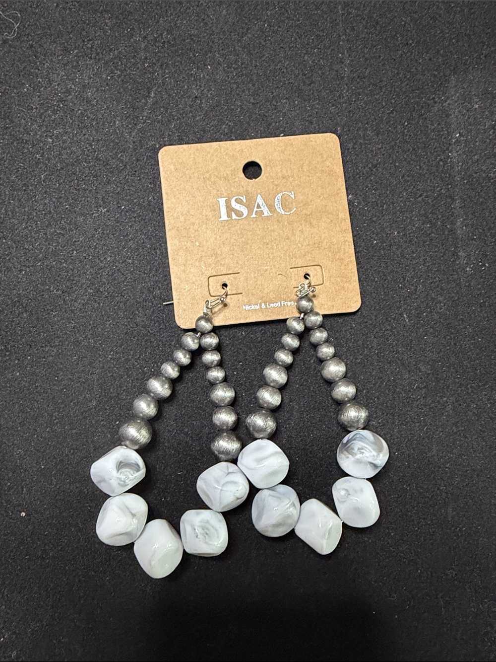 Silver and White Beaded Drop Earrings